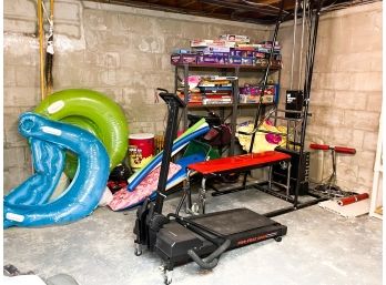 Basement Assortment - Shelves And Contents, Workout Equipment And More