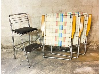 Vintage Folding Chairs And A Kitchen Stool