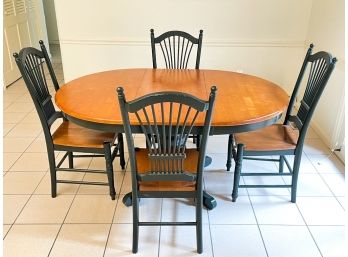 An Extendable Dining Table And Wheat Back Chairs In Maple By Ethan Allen