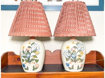 A Pair Of Ceramic Floral Themed Lamps