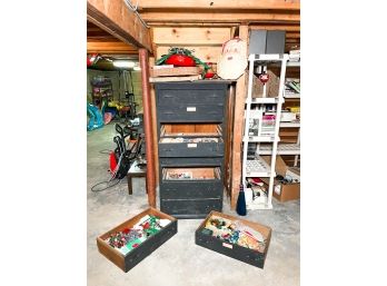 Basement Assortment - Drawer Unit And Christmas Decor And More Contents