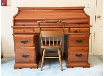 Pine Rolltop Desk And Chair