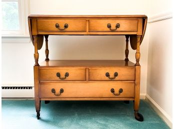 A Vintage Hard Wood Drop Leaf Bar Cart By Benck Furniture