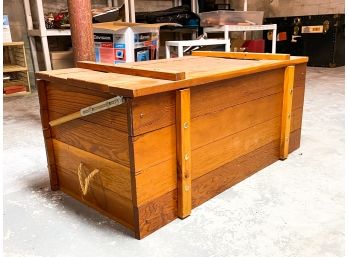 A Pine Storage Chest And Contents - Vintage Equestrian Toys