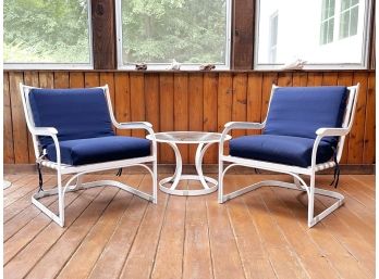 Pair Of Vintage Woodard Armchairs With End Table