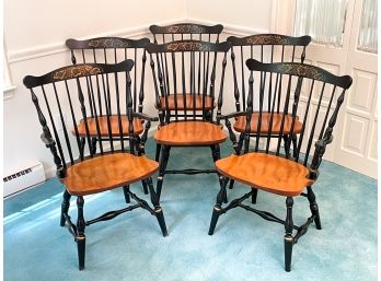 A Set Of 6 Painted Wood Hitchcock Windsor Chairs