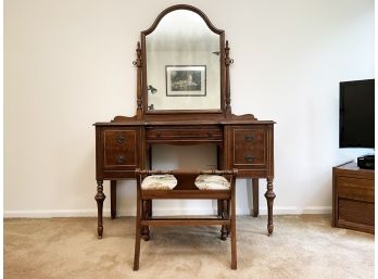 Lovely Wooden Mirrored Vanity And Seat