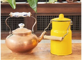 Enamelware And Copper Kettle