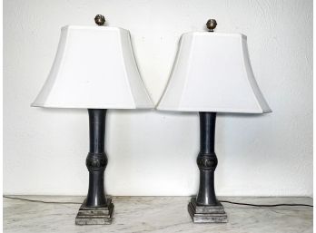 A Pair Of Metal And Wood Accent Lamps