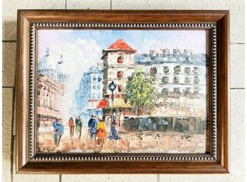 A Vintage Oil On Board - European Street Scene