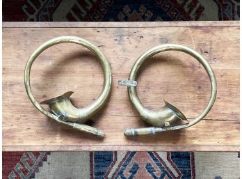 A Pair Of Antique Brass Car Horns