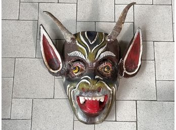 A Vintage Hand Carved And Painted Wood Mask