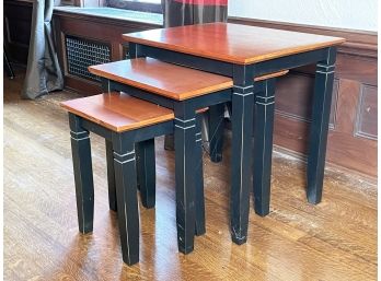 A Set Of 3 Hard Wood Nesting Tables, Possibly Ethan Allen