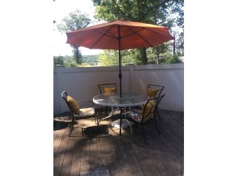 Round Patio Table With Lazy Susan, Umbrella & Four Chairs