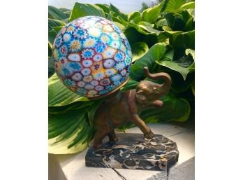 Bronze Elephant Lamp With Multicolored Ball Shade