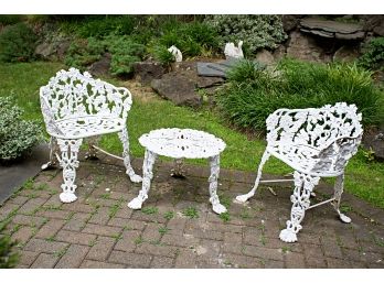 Vintage Cast Iron Garden Side Table & Two Chairs