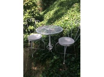 Vintage Wrought Iron Patio Table & Two Chairs
