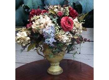 Decorative Urn Form Vase With Pretty Faux Floral Arrangement