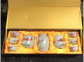Oriental Tea Set In A Fitted Case - Nine Pieces