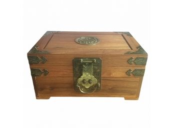 Asian Style Wood And Brass Jewelry Box.