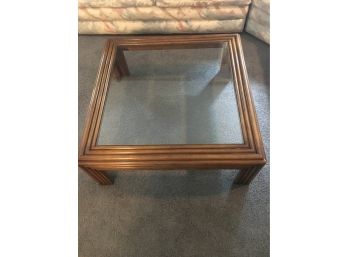 Vintage Wood And Beveled Glass Top Coffee Table By Lane.