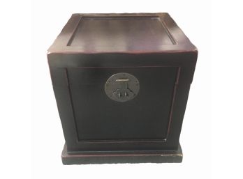 Asian Inspired Wood And Brass Storage Box/stool