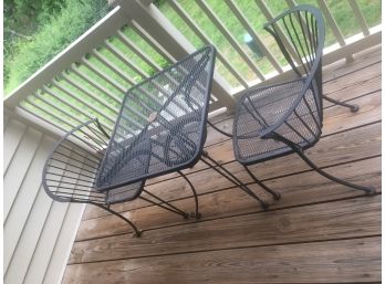 Two Chairs And A Table Wrought Iron Patio Set.