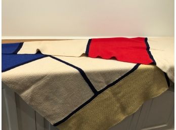 Hand Knit Mondrian Themed Vintage Blanket - 25x37 - Very Cool