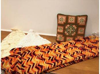 Handmade Vintage Afghans And Needlework Pillow