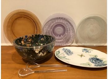 Assorted Platters And Acrylic Salad Bowl And Servers