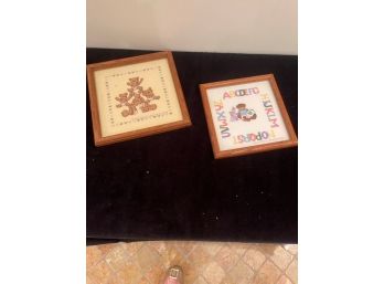 Two Framed Needlepoint In Bear Theme.