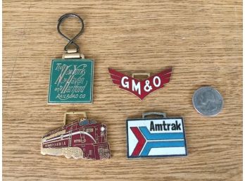 Four Vintage Enamel Railroad Train Watch Fobs. Amtrak, The New York New Haven And Hartford Railroad  Co.