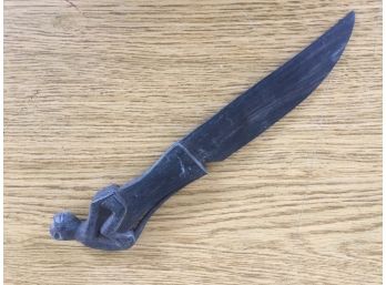 Antique Carved Ebony Wood Letter Opener With Monkey Handle.