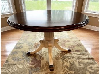 Drexel Round Wooded Top And White Pedestal Table