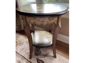 Round End Table With Floral Design (water Damage On Top)