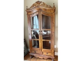 Antique French Armoire With Glass Doors And Three Shelves