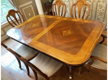 Italian Inlay Dining Table With Extender Pieces And 8 Shield Back Chairs