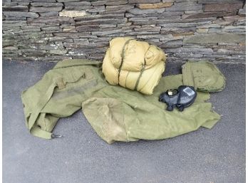 Lot Of Military Duffel Bags, Sleeping Bag & Gas Mask