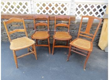 Grouping Of 4 Oak Caned Chairs Early 1900's