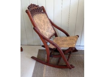 Foldable Oak Platform Rocker -  Fretwork Cut-out Stars- Wonderful Example Of Late 19th C. Oak