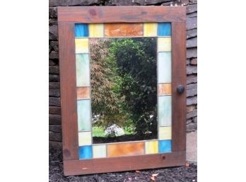 Attractive Mirrored Cabinet Door W/Stained Glass Edging.