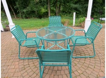 Vintage 5 Piece Teal Green Aluminum Patio Set Attributed To Lloyd Flanders