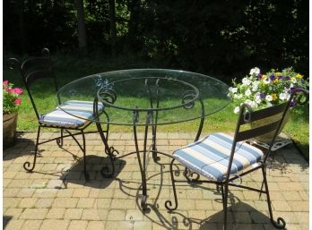 Wrought Iron 3 Piece Patio Set With Glass Top