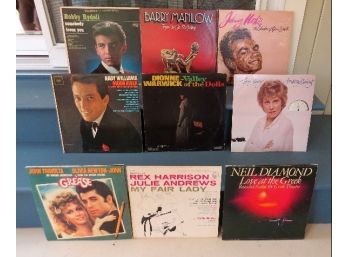 Mixed Record Lot - 9 Albums Including Movie Soundtrack 'Grease', Neil Diamond, Rex Harrison, Dionne Warwick