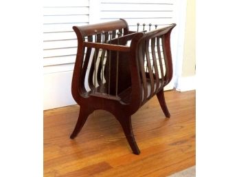 Harp Or Lyre Shaped Wooden  Magazine Rack W/Brass Rods