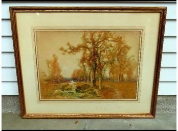 Framed American Watercolor By F. Van Vreeland ( American, 1879-1954 ) Fall Foliage Country Fields