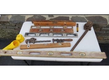 Older Collectible Levels And Stillson Brand Pipe Wrenches