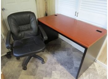 Good Condition General Office Desk With Chair, Cutouts For Monitors & Cables