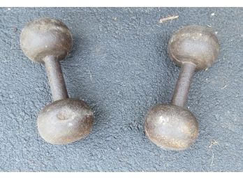 Early Cast Iron Dumbbells With Gate Marks & Sprue Holes