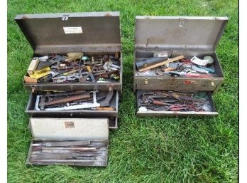 Two Large Toolboxes Full Of Hand Tools Of All Kinds, Wrenches, Files, Sockets, Drivers, Pliers & So Much More